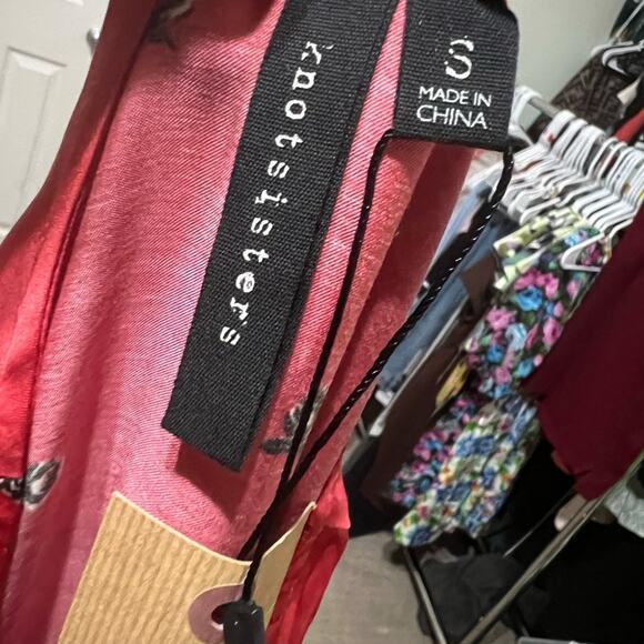 Knot Sisters Red Blouse with Black Floral Accents - Picture 4 of 4